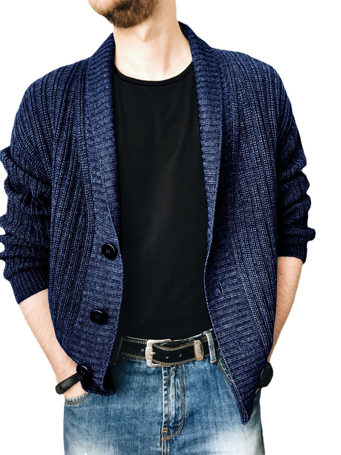 Herren Strickjacke Modern Schalkragen Knöpfe