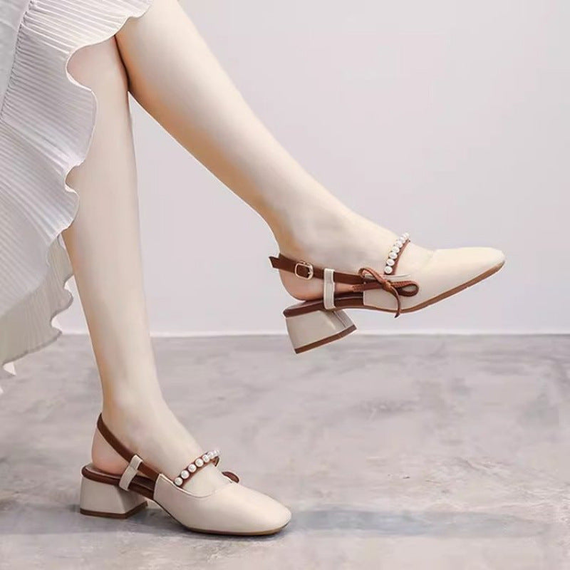 Damen Slingback Pumps Hochhackig Mit Perlen Komfortabel