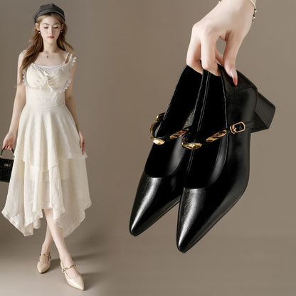 Damen Pumps Blockabsatz Kettenriemen Elegant