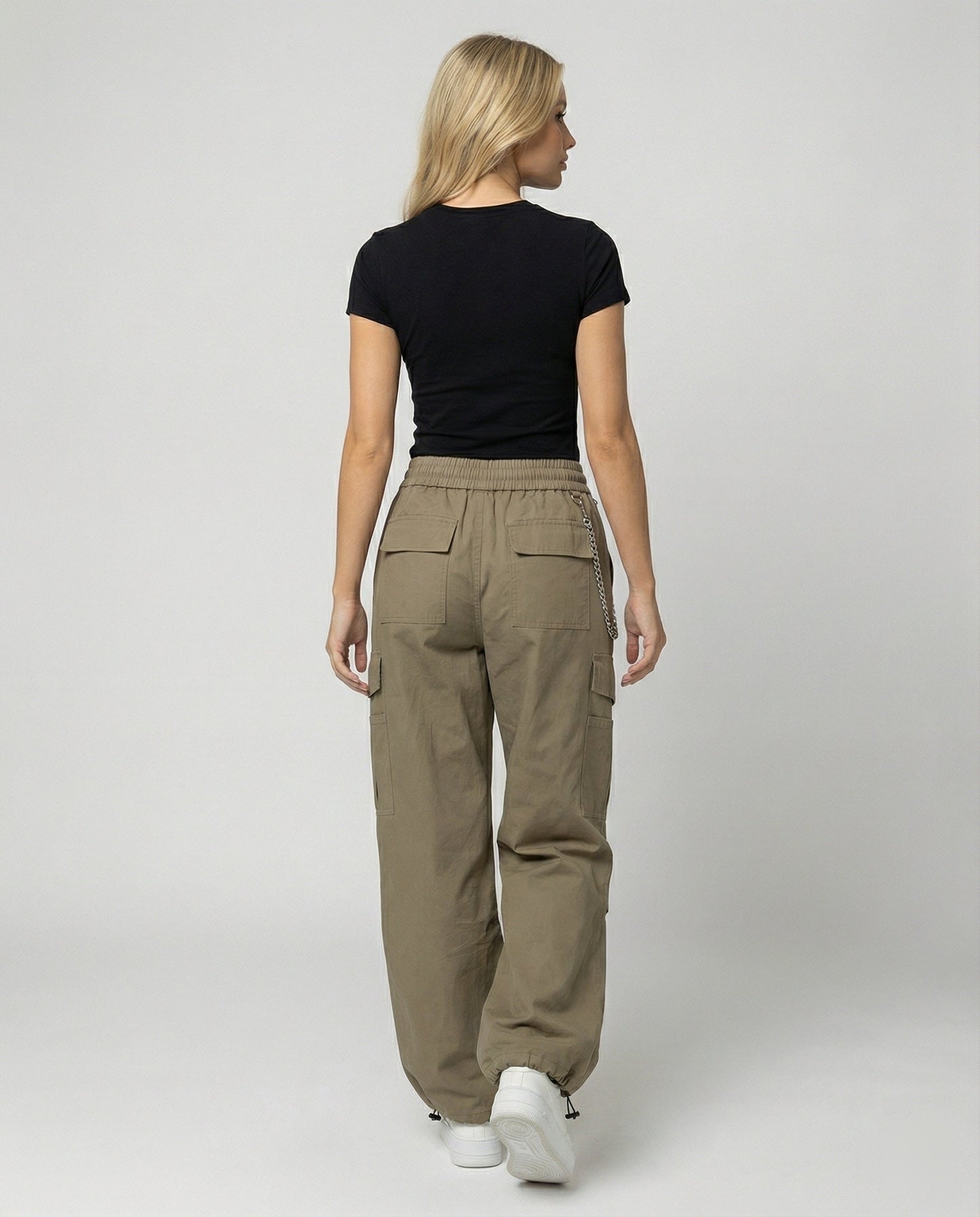 Damen Cargo-Hose Bequem Weit mit Kordelzug und Saumverstellung