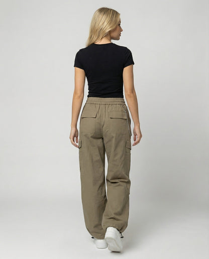Damen Cargo-Hose Bequem Weit mit Kordelzug und Saumverstellung