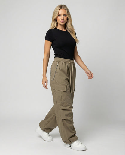Damen Cargo-Hose Bequem Weit mit Kordelzug und Saumverstellung