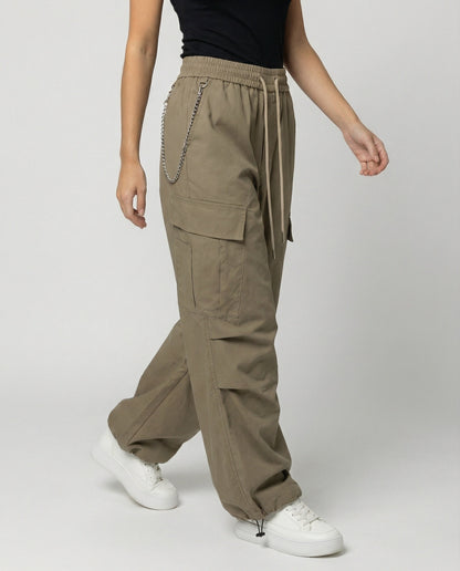 Damen Cargo-Hose Bequem Weit mit Kordelzug und Saumverstellung - Norvielle