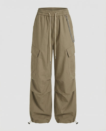 Damen Cargo-Hose Bequem Weit mit Kordelzug und Saumverstellung