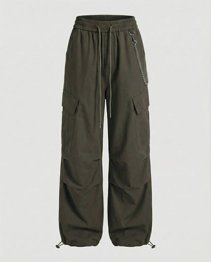 Damen Cargo-Hose Bequem Weit mit Kordelzug und Saumverstellung