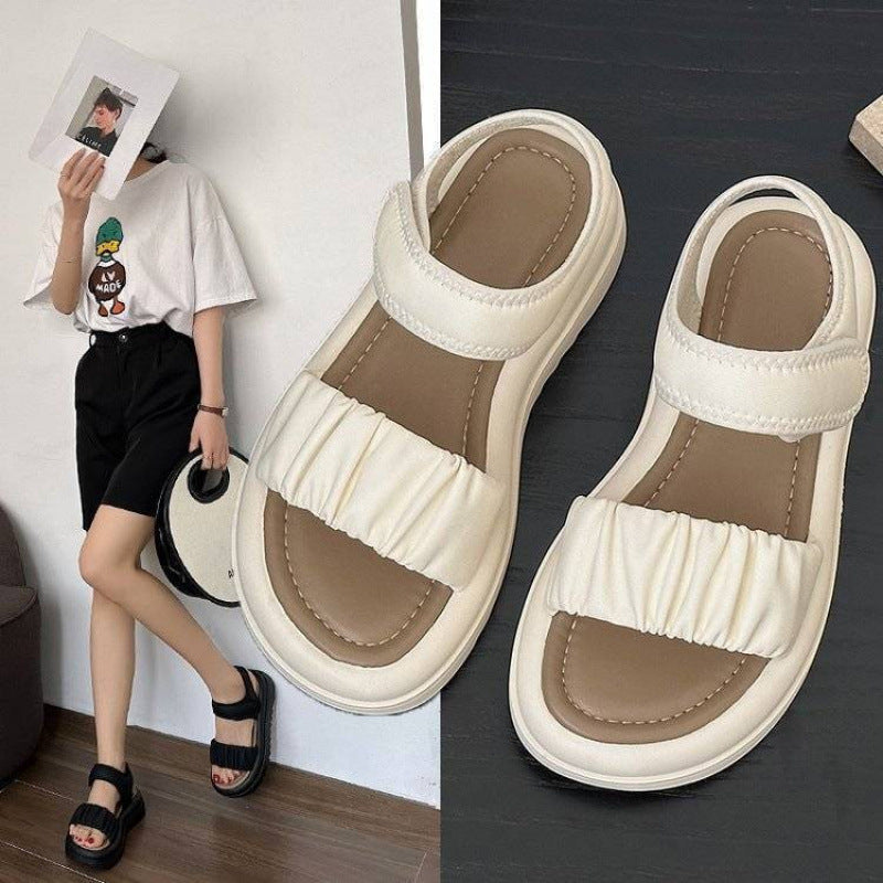 Damen Sandalen Riemchen Komfortschuhe Falten-Design
