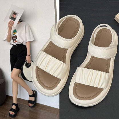 Damen Sandalen Riemchen Komfortschuhe Falten-Design