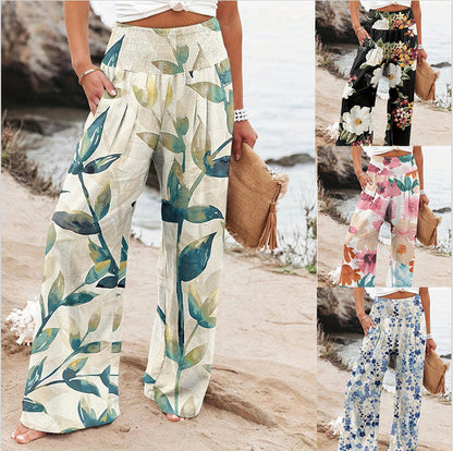 Damen Strandhose Bequem Elastisch Floral