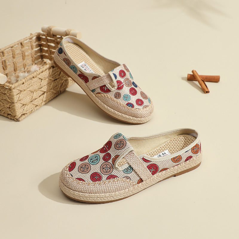 Damen Slip-On Schuhe Bunt Knöpfe Bequem