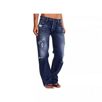 Damen Weitbein Jeans Destroyed Lässig Blau