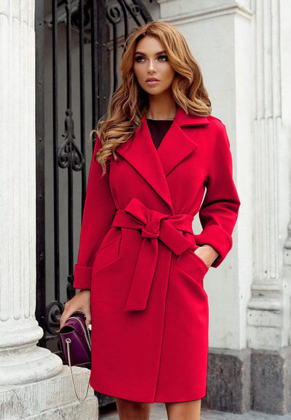 Damen Trenchcoat Lang mit Gürtel und Taschen
