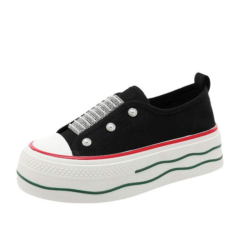 Damen Plateau Sneaker Glitzer Elastisch
