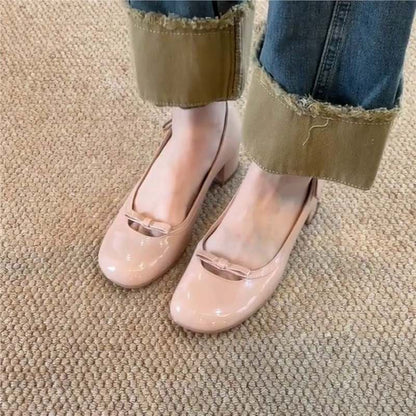 Damen Ballerinas Bequem Blüten Schnalle Blockabsatz