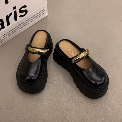 Damen Plateau Clogs Glänzend Rutschfest