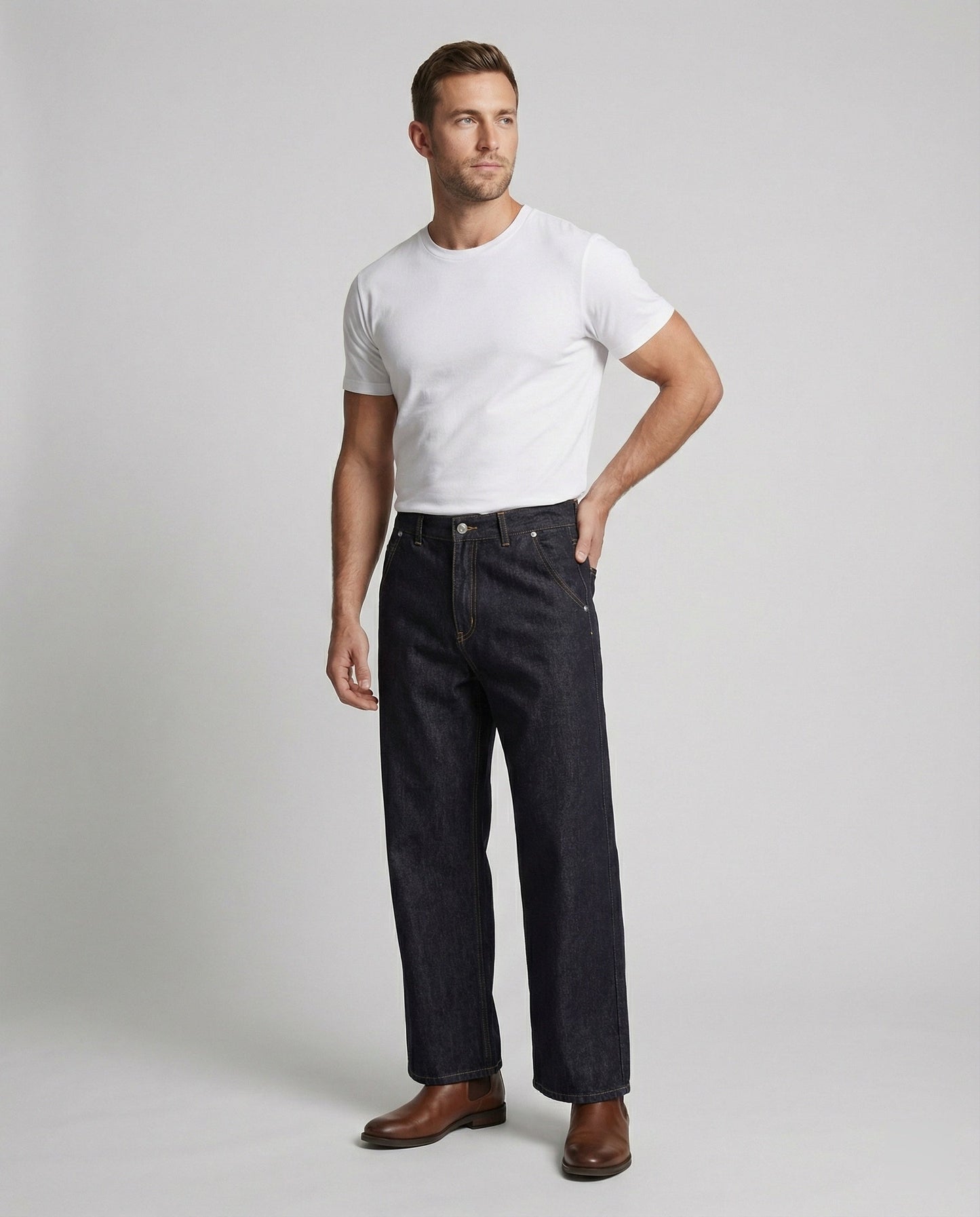 Herren Wide Leg Jeans Schwere Denim Hose