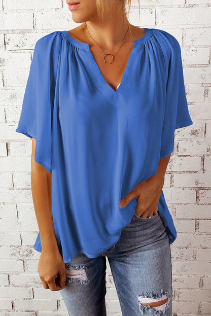 Damen Bluse Fließend Elastisch Ballonärmel