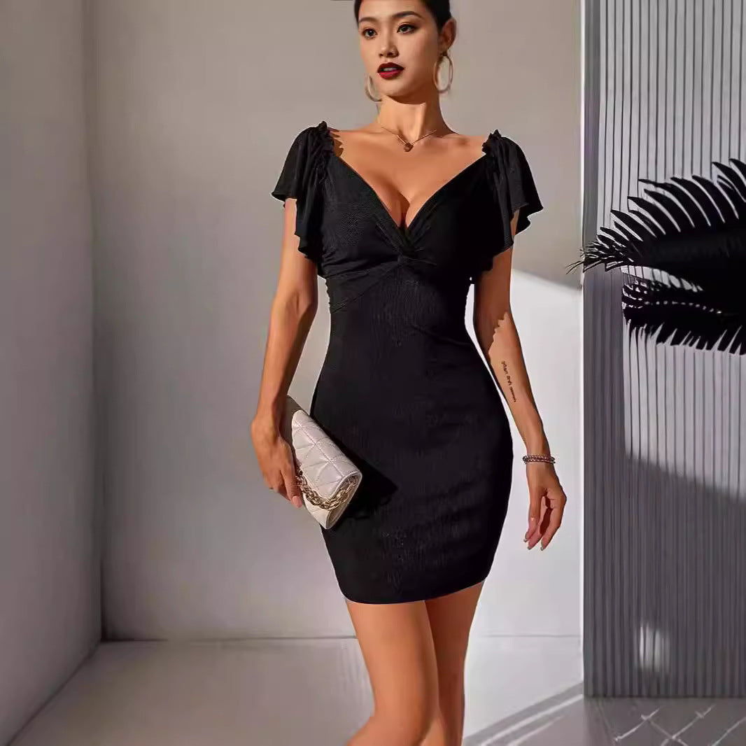 Damen Minikleid Figurbetont V-Ausschnitt
