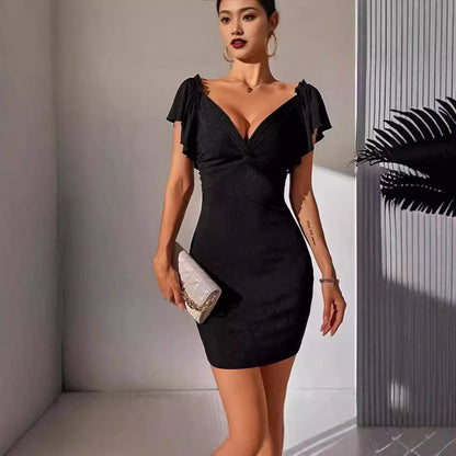 Damen Minikleid Figurbetont V-Ausschnitt