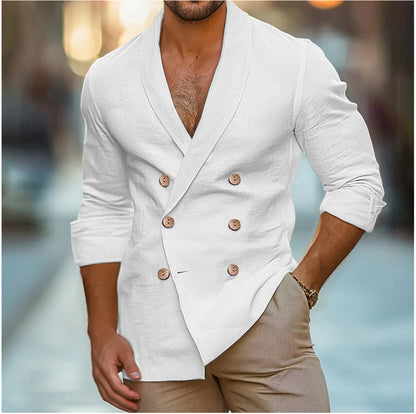 Herren Leinenjacke Elegant Doppelknopfleiste Sommer