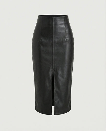 Damen Slim Fit Kunstlederrock