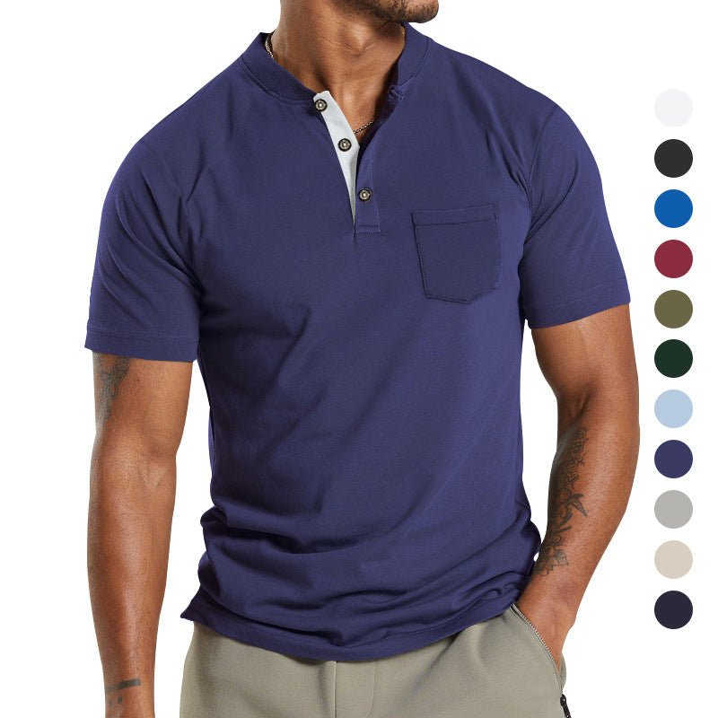 Herren T-Shirt Kurzarm mit Brusttasche Moderner Kragen