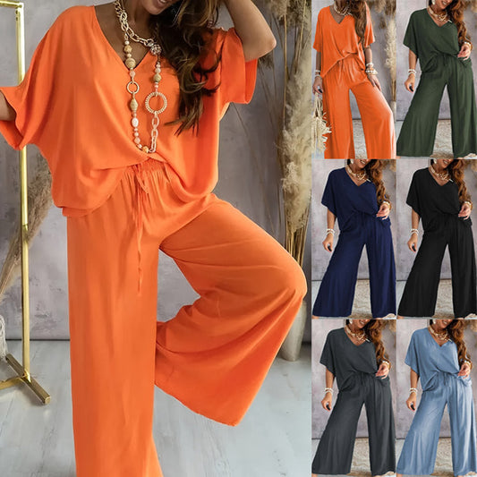 Damen Freizeitoutfit locker Oberteil weite Hosen Casual sollte zu - Norvielle