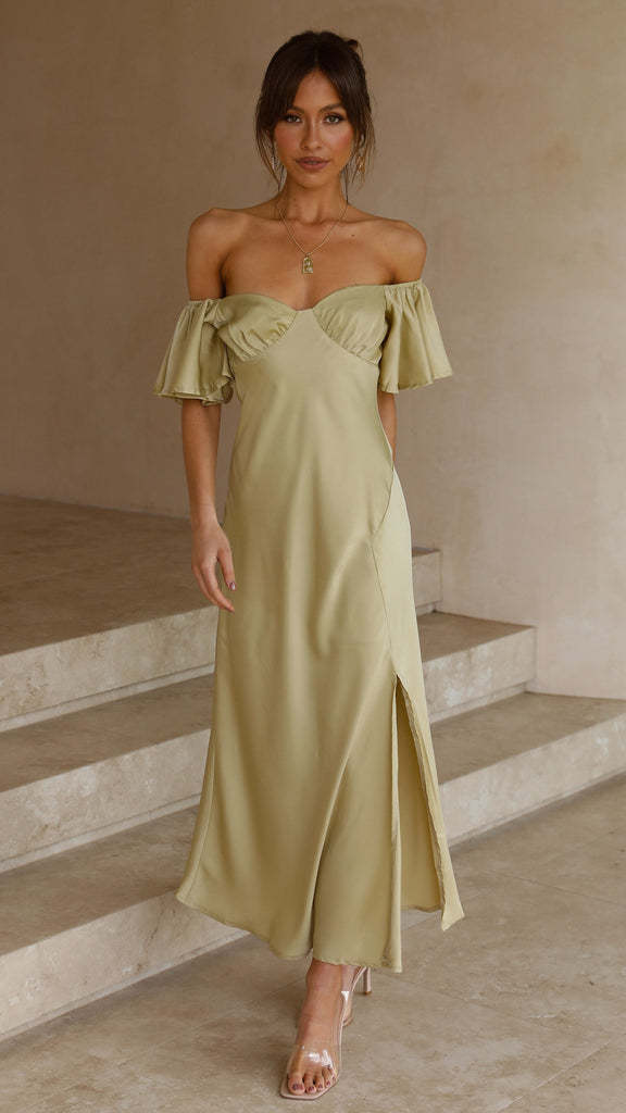 Damen Maxikleid mit Rüschendetails und Schlitz für den Sommer