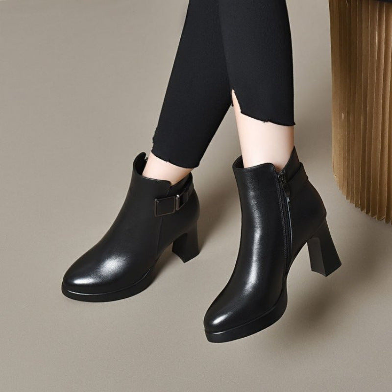 Damen Stiefeletten Elegante Blockabsatz Riemen Verstellbar - Norvielle