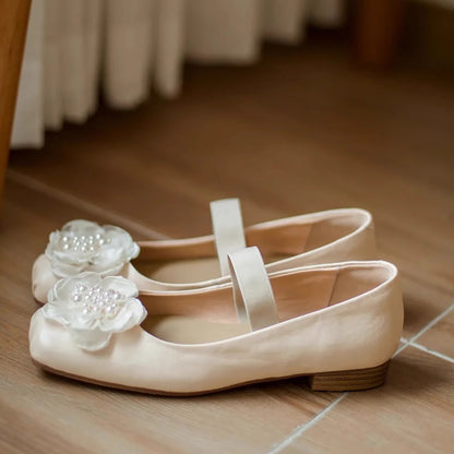 Damen Ballerinas mit Blumenapplikation Elastisch