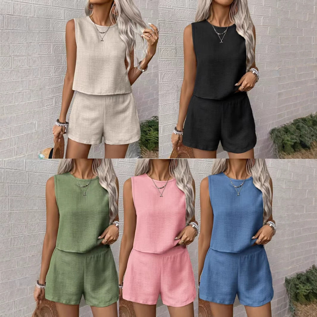 Damen Sommer Shorts Set Ärmellos Zweiteiler