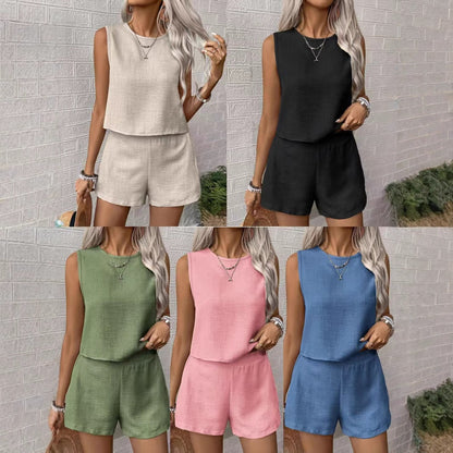 Damen Sommer Shorts Set Ärmellos Zweiteiler