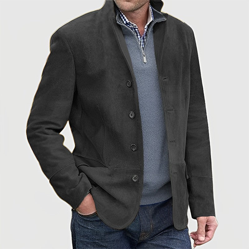 Herren Lederjacke Suede Steppjacke Knöpfe