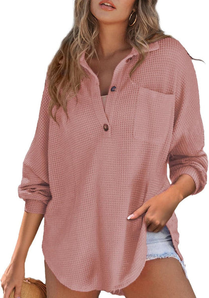 Damen Oversized Baumwollhemd mit Brusttasche und Knöpfen