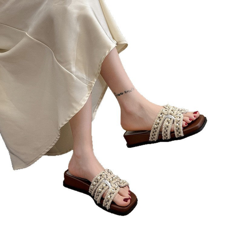 Damen Sandalen Perlen Dekorativ Elegant