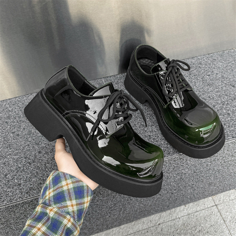 Damen Schnürschuhe Dicke Sohle Hochglänzend