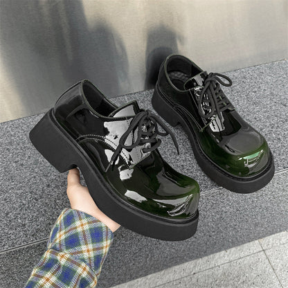 Damen Schnürschuhe Dicke Sohle Hochglänzend