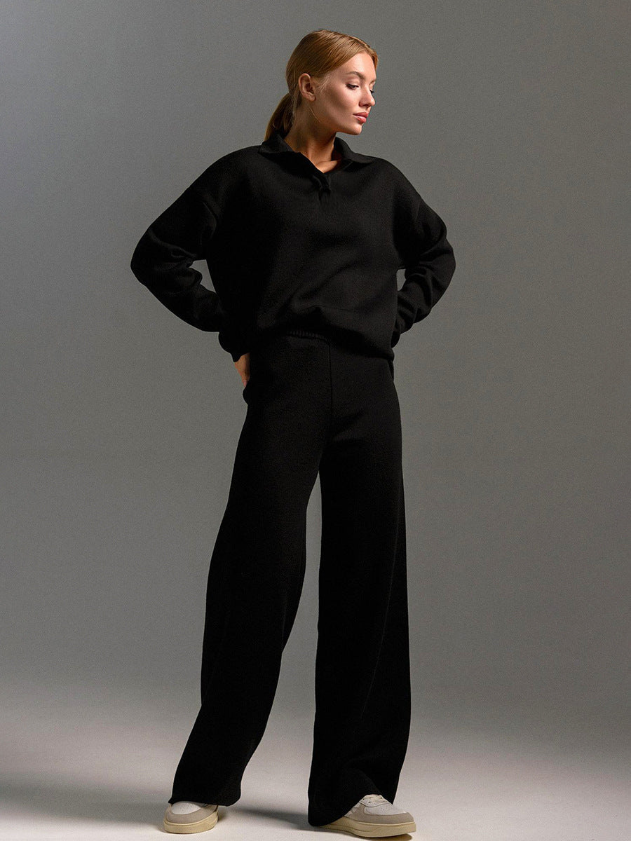 Damen Sportset aus Polopullover und Weitbein-Hose für Komfort