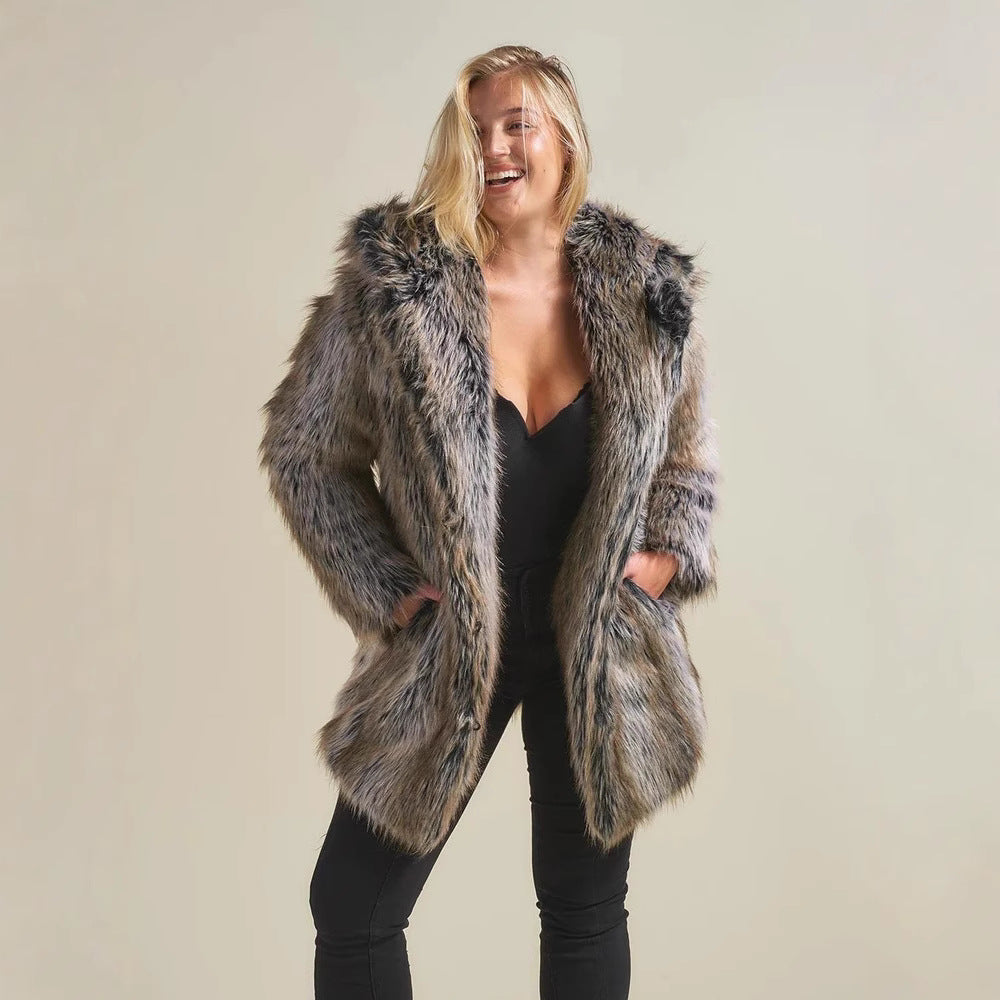 Damen Faux-Fur-Mantel Warm Kapuze Ohrenschützer