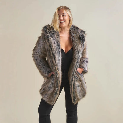 Damen Faux-Fur-Mantel Warm Kapuze Ohrenschützer