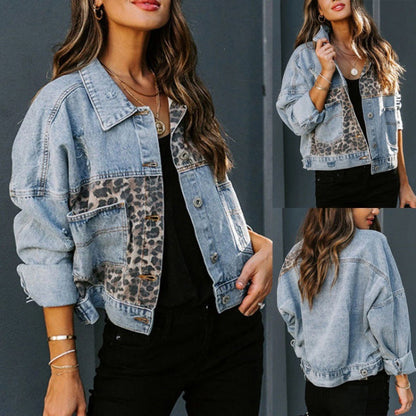 Damen Jeansjacke Leopardenmuster Trendy - Norvielle