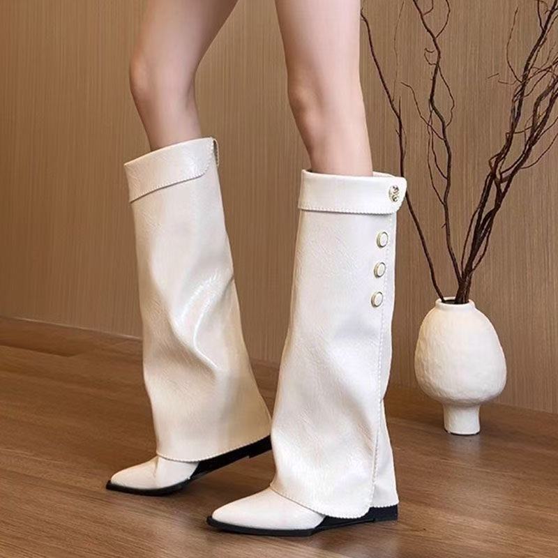 Damen Stiefel Knöchelhoch Flexibler Schaft Mit Knöpfchen Detail - Norvielle