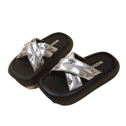 Damen Slipper Glitzersteinen Comfort Schuhe