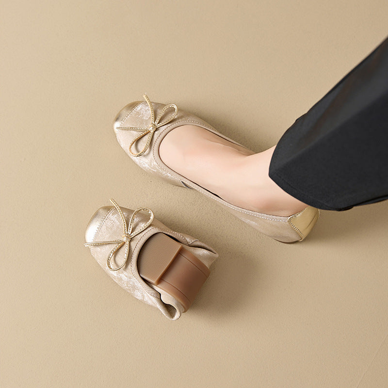 Damen Ballerinas Elegante Schleifen Detail Leder