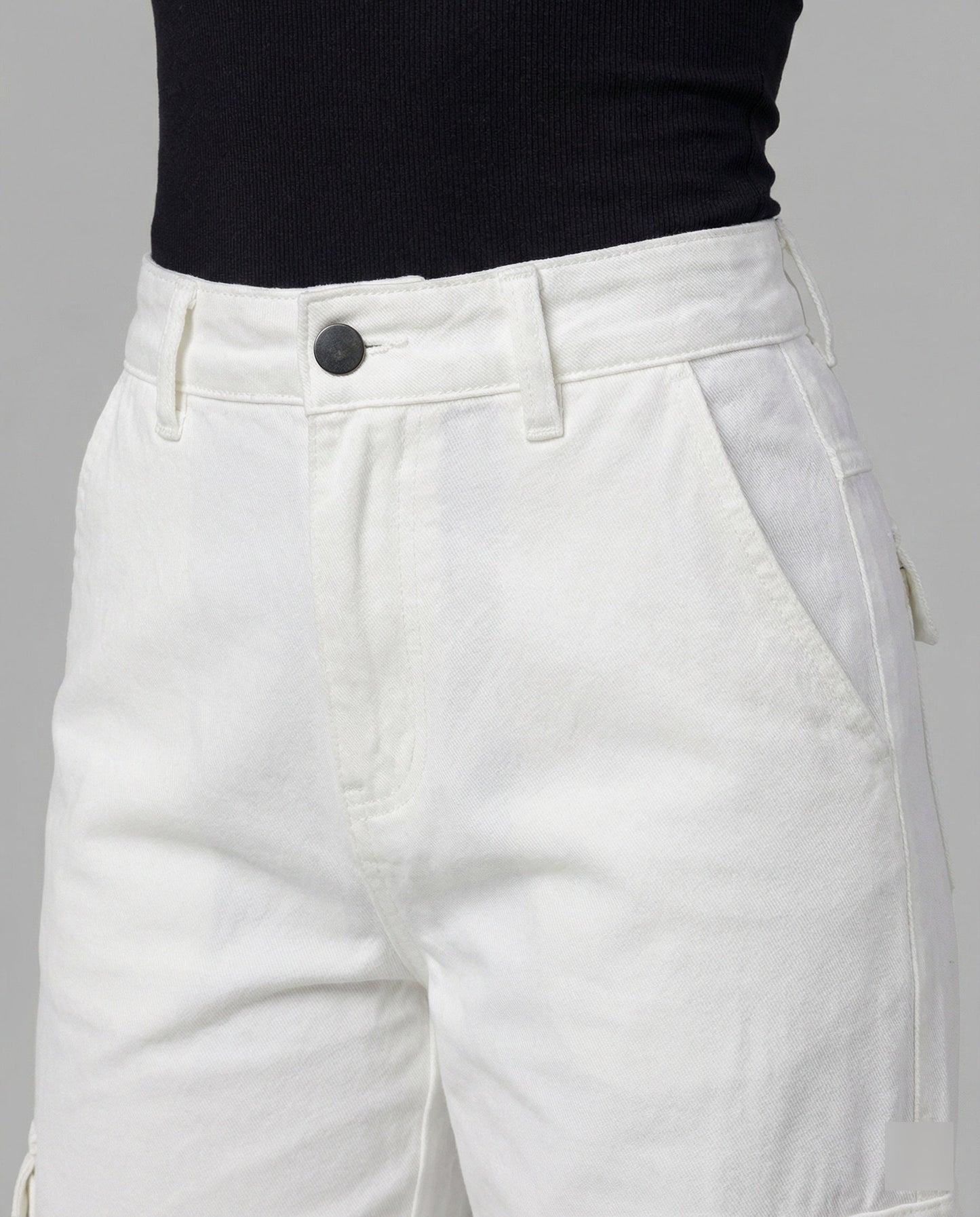 Damen Cargo-Hose Weites Bein Elastischer Bund Klappentaschen