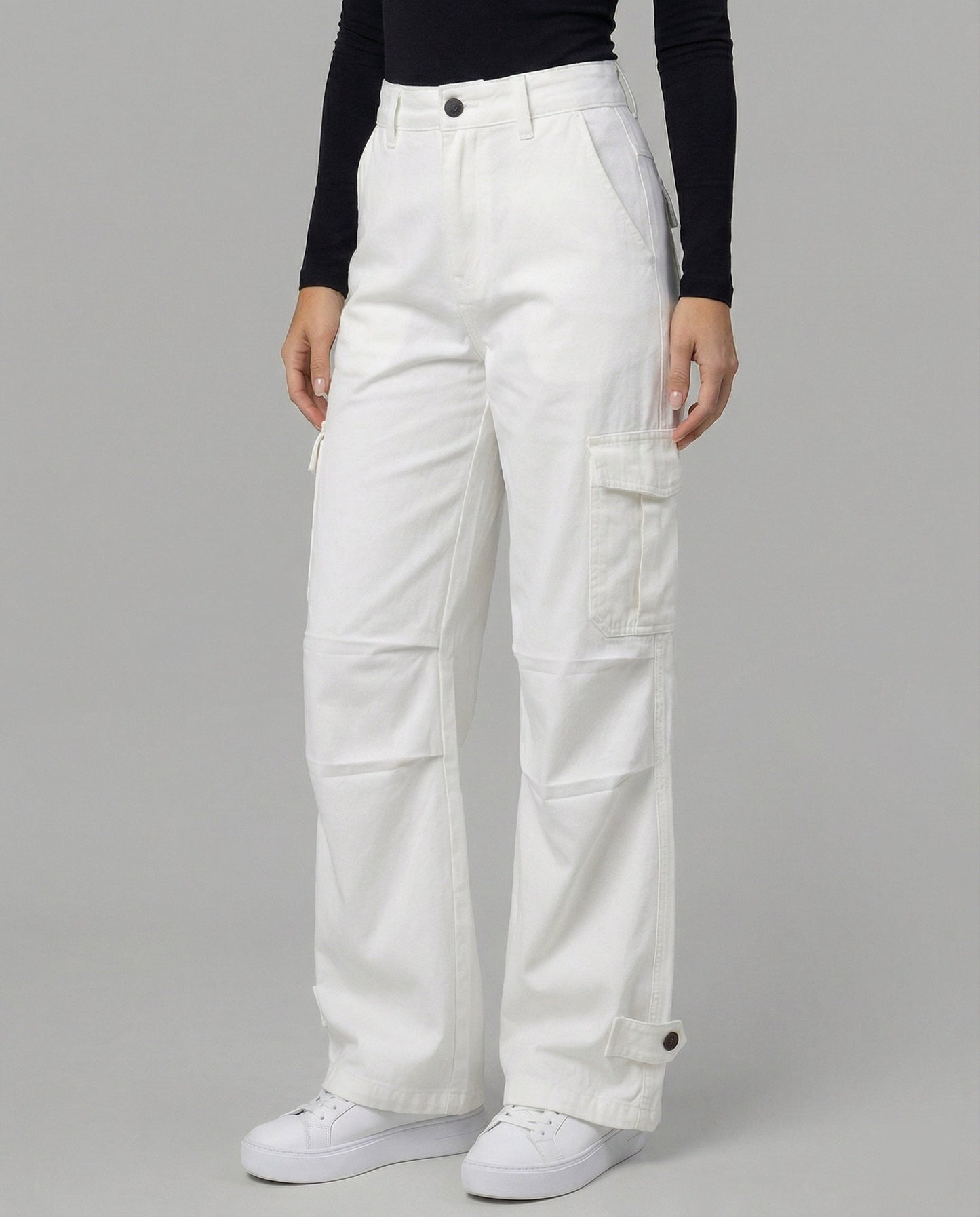 Damen Cargo-Hose Weites Bein Elastischer Bund Klappentaschen - Norvielle