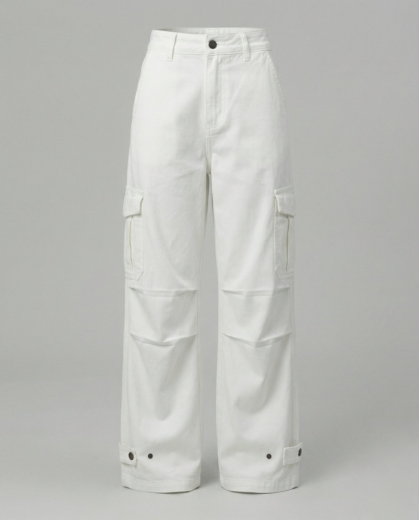 Damen Cargo-Hose Weites Bein Elastischer Bund Klappentaschen