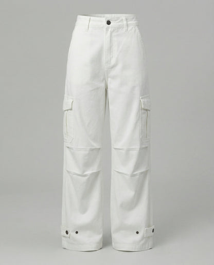 Damen Cargo-Hose Weites Bein Elastischer Bund Klappentaschen