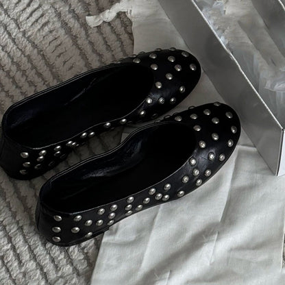 Damen Ballerinas Nieten Design Elegantes Leder