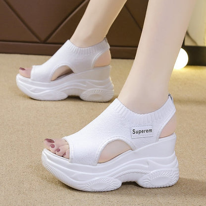 Damen Plateau Sandaletten Elastisch