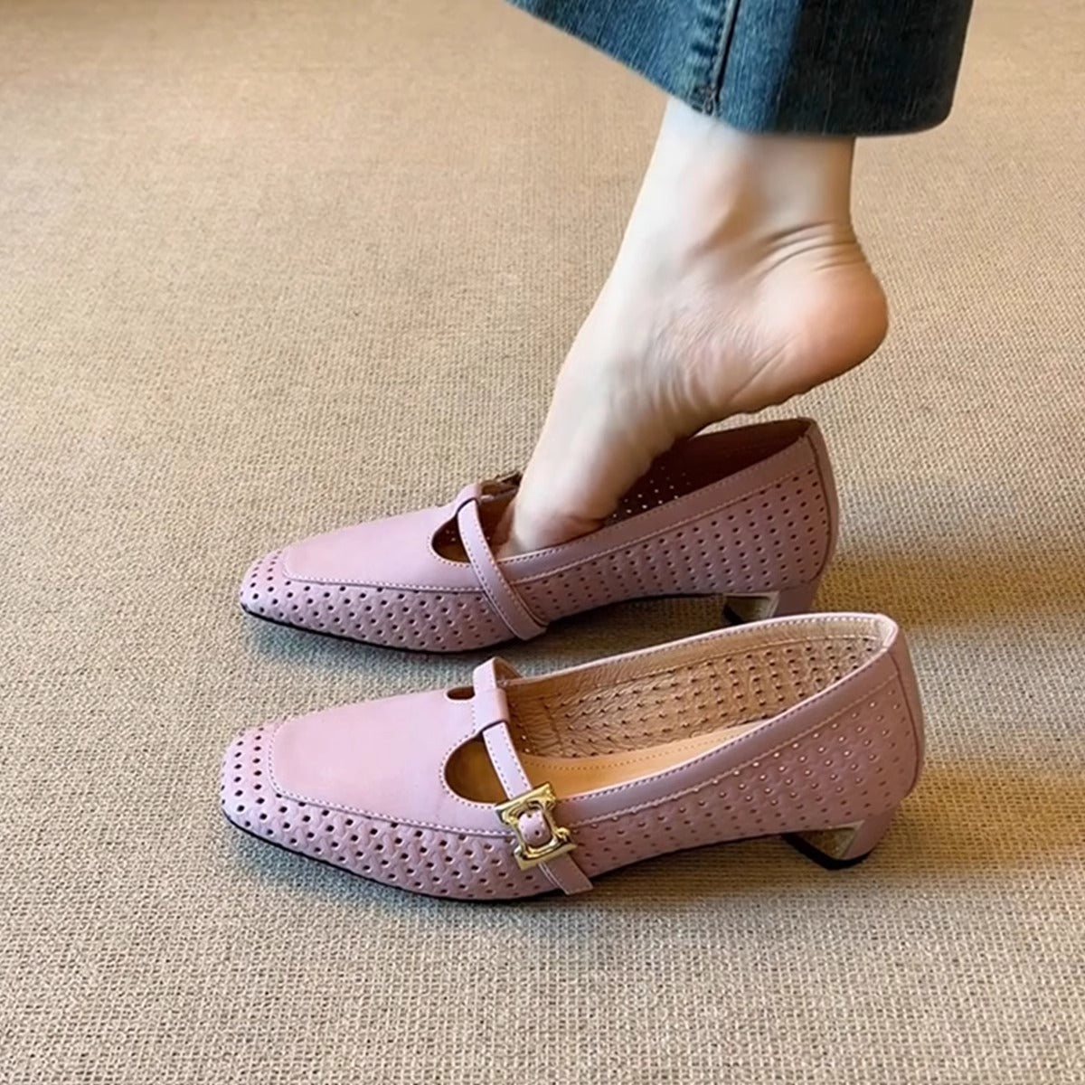 Damen Ballerinas Elegant mit Lochmuster und Schnalle - Norvielle